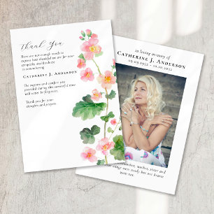 Carte De Remerciements Floral rose photo Sympathy Funeral Memorial