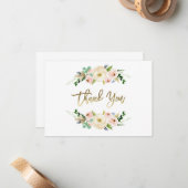 Carte de remerciements floral rose vif, verdure (Devant/Arrière en situation)