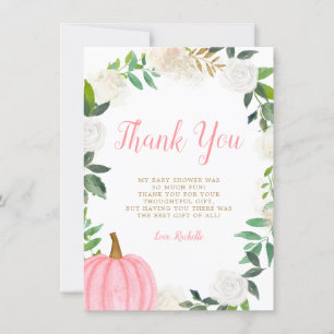Carte De Remerciements Floral verdure rose Citrouille Automne Baby shower