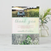 Carte De Remerciements Floral vert rose moderne juste marié Mariage (Debout devant)