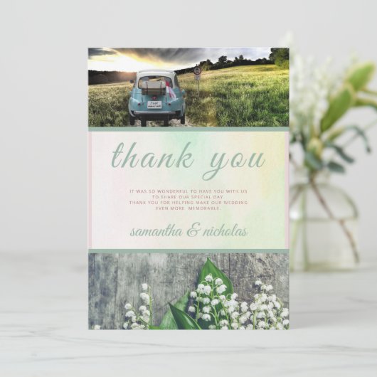 Carte De Remerciements Floral vert rose moderne juste marié Mariage (Debout devant)