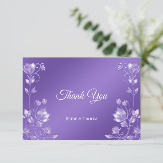 Carte de remerciements Floral violet élégant (Debout devant)