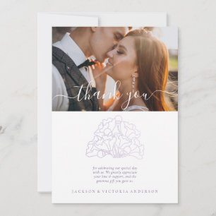 Carte De Remerciements Floral violet minimaliste photo Mariage