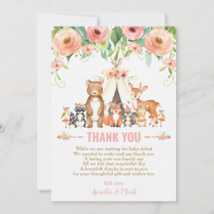 Carte De Remerciements Floral Woodland Animaux Baby shower Forest Girls
