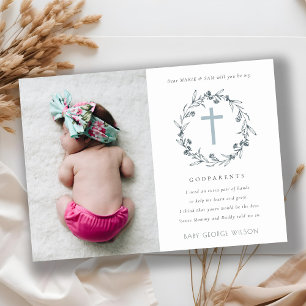 Carte De Remerciements Floral Wreath Photo Godparents Proposition Invitat