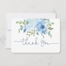 carte de remerciements florale à aquarelle bleue
