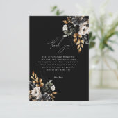 Carte de remerciements florale de luxe noir et or (Debout devant)