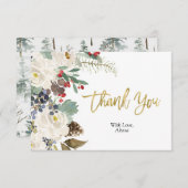 Carte de remerciements florale de Noël d'or (Devant / Derrière)