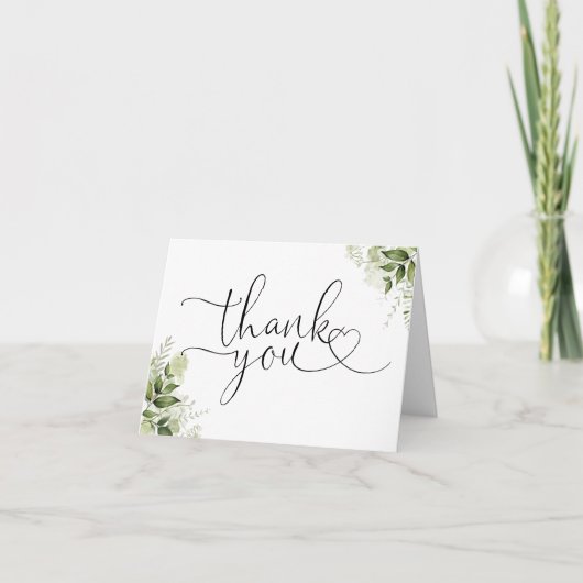 Carte De Remerciements Florale Élégante Cœur Script (Devant)