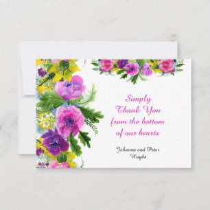 Carte De Remerciements Florale, jaune, violet, fuchsia... une joyeuse 