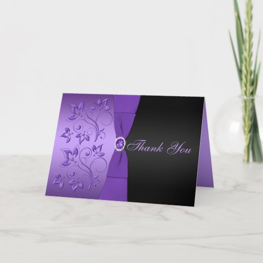 Carte de remerciements florale pourpre et noire (Devant)