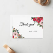 Carte de remerciements florale rose rouge (Devant/Arrière en situation)