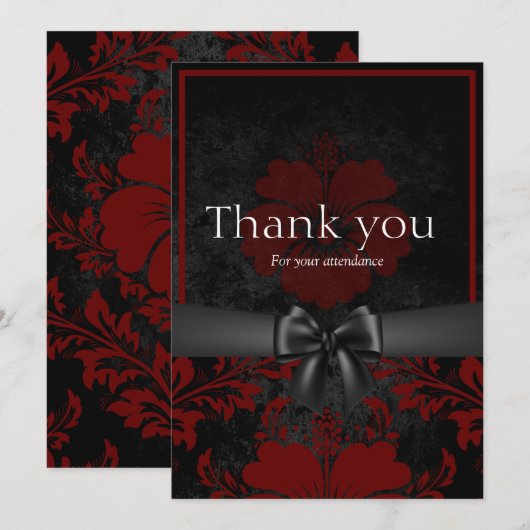 Carte de remerciements florale rouge et noire (Devant / Derrière)