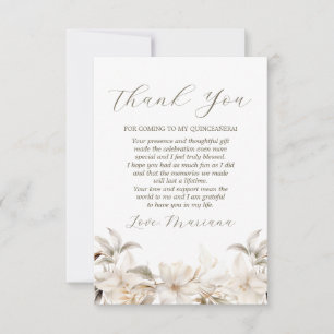 Carte De Remerciements Florales d'hiver en argent blanc Quinceañera