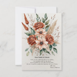 Carte De Remerciements Florales en terre cuite Mariage Boho rustique