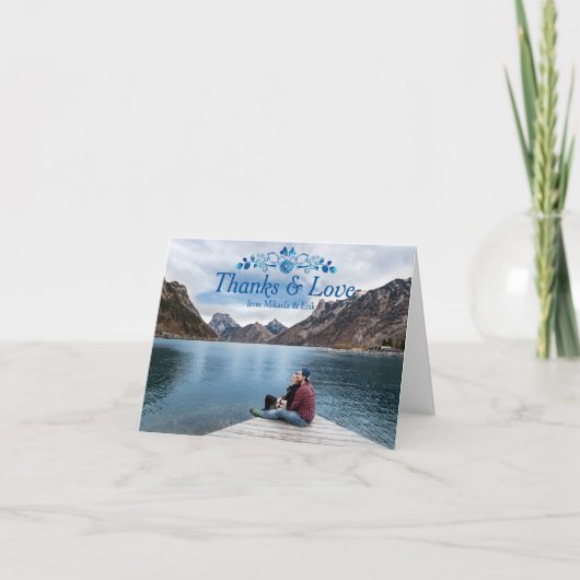 Carte de remerciements Flore Bleu Conception Sur P (Devant)