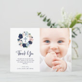 Carte De Remerciements Flore marine et blanc| Baptême photo (Debout devant)