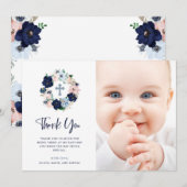 Carte De Remerciements Flore marine et blanc| Baptême photo (Devant / Derrière)