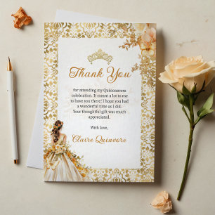 Carte De Remerciements Flore radieuse Or floral photo Quinceanera