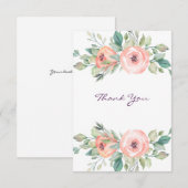 Carte De Remerciements Flore Rose de l'aquarelle (Devant / Derrière)