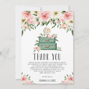 Carte De Remerciements Flore rose et verdure Aventure Baby shower Voyage