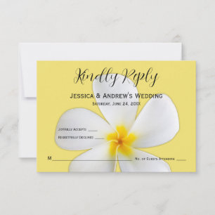 Carte De Remerciements Flore tropicale, Plumeria blanche sur Jaune, RSVP