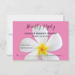 Carte De Remerciements Flore tropicale, Plumeria blanche sur rose, RSVP