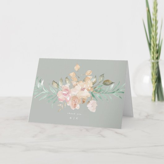 Carte De Remerciements Flores d'aquarelle rustique sur Mariage vert Sage (Devant)