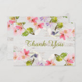 Carte De Remerciements Flores roses rustiques sur bois blanc (Devant / Derrière)