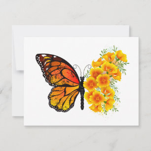 Carte De Remerciements Flower Butterfly with Yellow California Poppy