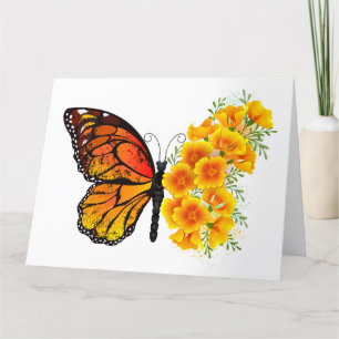 Carte De Remerciements Flower Butterfly with Yellow California Poppy
