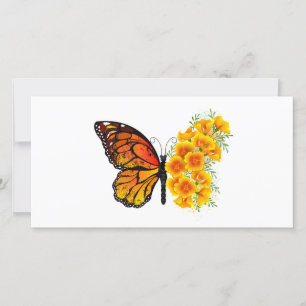 Carte De Remerciements Flower Butterfly with Yellow California Poppy