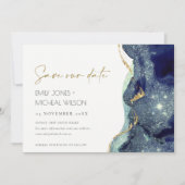 Carte De Remerciements Fluid Abstrait Navy Parties scintillant Enregistre (Devant)