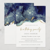 Carte De Remerciements Fluid Gold Navy Parties scintillant N'importe quel (Devant / Derrière)