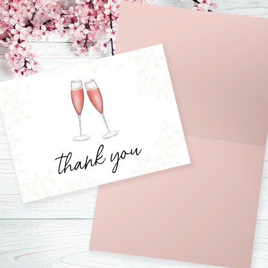 Carte De Remerciements Flûtes à champagne aquarelle pour brunch rose et b