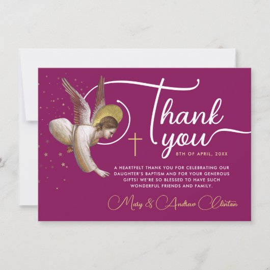 Carte De Remerciements Foi élégante Magenta Rose Angel Blessure Script (Devant)