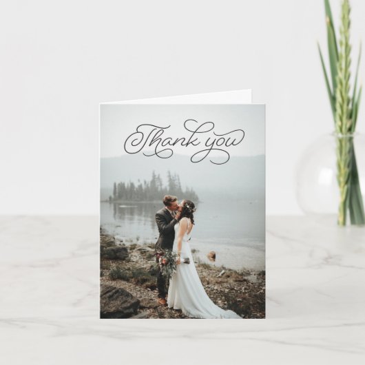 Carte De Remerciements Folded Thank You Card - Black Script (Devant)