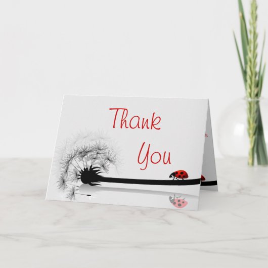 Carte De Remerciements Folded Thank You Card Lady Bug on Dandelion Red Si (Devant)