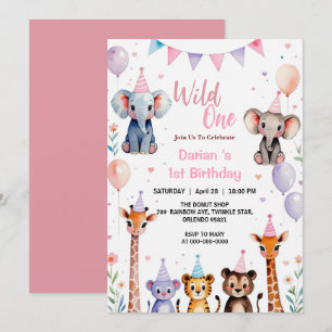 Carte De Remerciements Folle Une Animaux Mignons Ballon filles 1er Annive