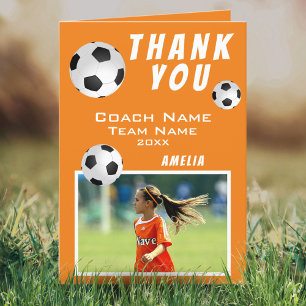 Carte De Remerciements Football Ball Orange Sports Coach