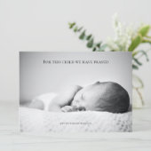 Carte De Remerciements For This Child We Have Prayed Baby Shower (Debout devant)