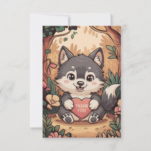 Carte De Remerciements Forest Pastel Wolf (Devant)
