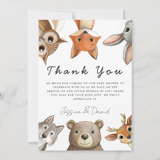 Carte De Remerciements Forêt Bois Animaux Baby shower de voyage (Devant)