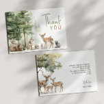 Carte De Remerciements Forêt Bois Animaux Baby shower plat<br><div class="desc">Voici notre carte de remerciements plat de baby shower d'animaux forestiers, parfait pour une célébration mignonne et fantasque! Doté d'un thème d'histoire de forêt aquarelle avec d'adorables créatures comme le renard, l'ours brun, le lapin et le cerf, il est parfait pour une douche sans distinction de genre. Ce design d'inspiration...</div>