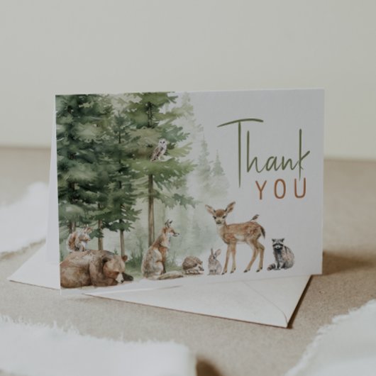 Carte De Remerciements Forêt Bois Animaux Baby shower plié