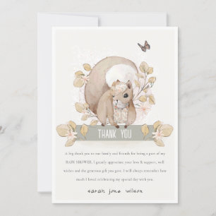 Carte De Remerciements Forêt boisée mignonne Baby shower d'écureuil flora