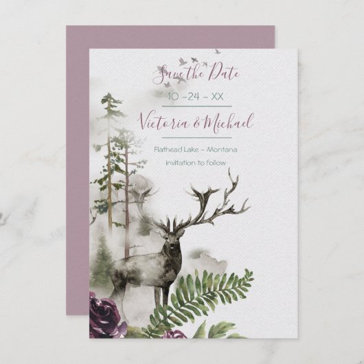 Carte De Remerciements Forêt d'aquarelle de bois Enregistrer la date (Devant / Derrière)