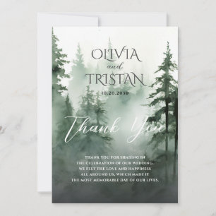 Carte De Remerciements Forêt de pins rustique aquarelle mariage