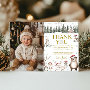 Carte De Remerciements Forêt d'hiver Animaux des bois Photo d'anniversair