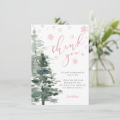 Carte De Remerciements Forêt d'hiver rose Il fait froid dehors plat (Debout devant)
